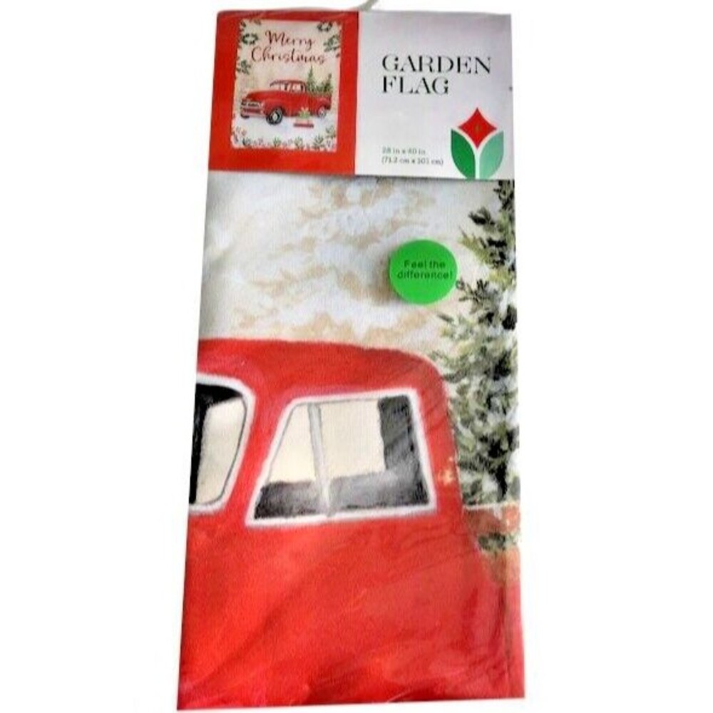 Merry Christmas House Flag Red Farm Truck 28X40" Double Sided Winter Snow Tree